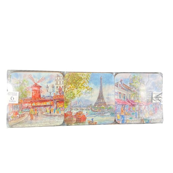 New Set Of 6 KRISARTS Paris Waterproof Drink Coasters Paris France Eiffel Tower - Picture 1 of 10